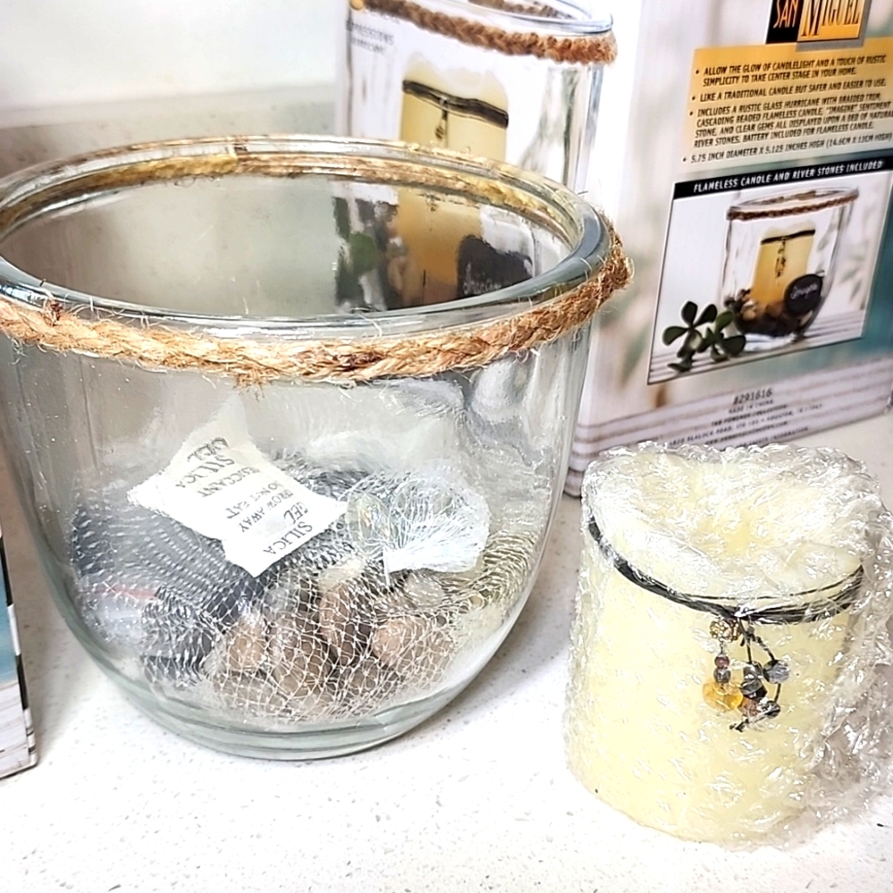 San Miguel Hurricane Flameless Candle with Inspiration Rocks. New In Box. - Picture 2 of 5